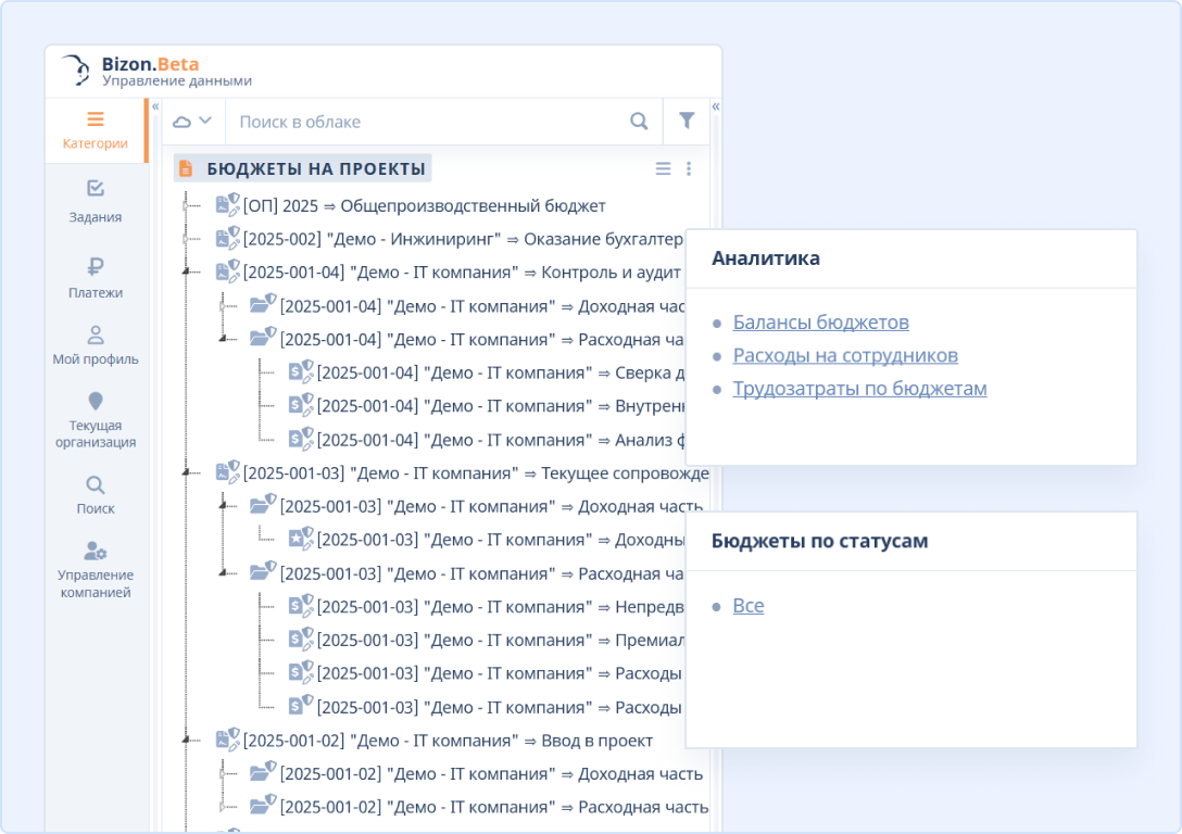 Рабочее пространство Bizon.help